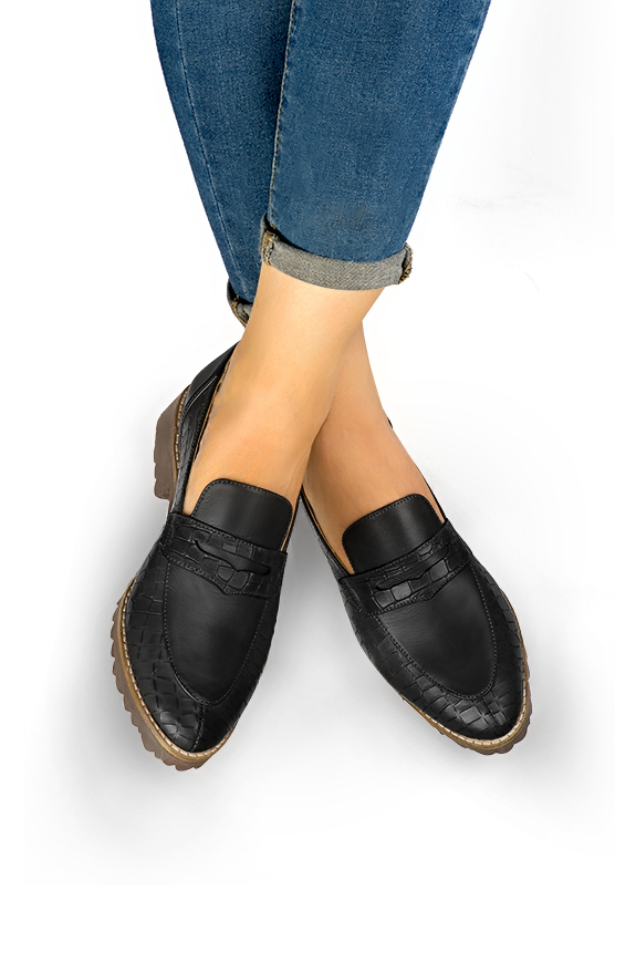 Satin black women's casual loafers.. Worn view - Florence KOOIJMAN